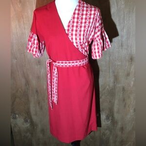 Vintage 70s apple faux wrap midi dress